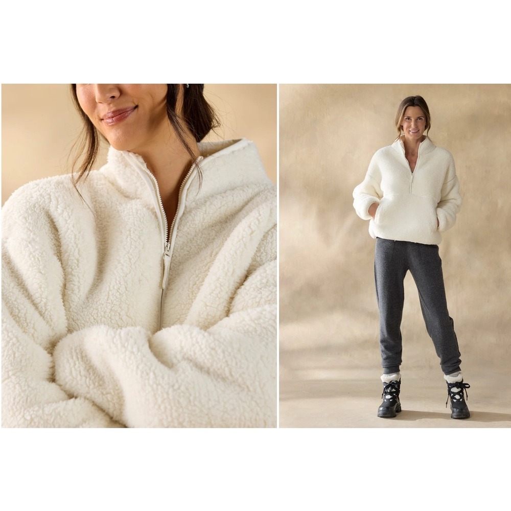 NWT Sundance Heidi Sherpa Half Zip Pullover Medium Cozy Vanilla Cream Teddy Bear